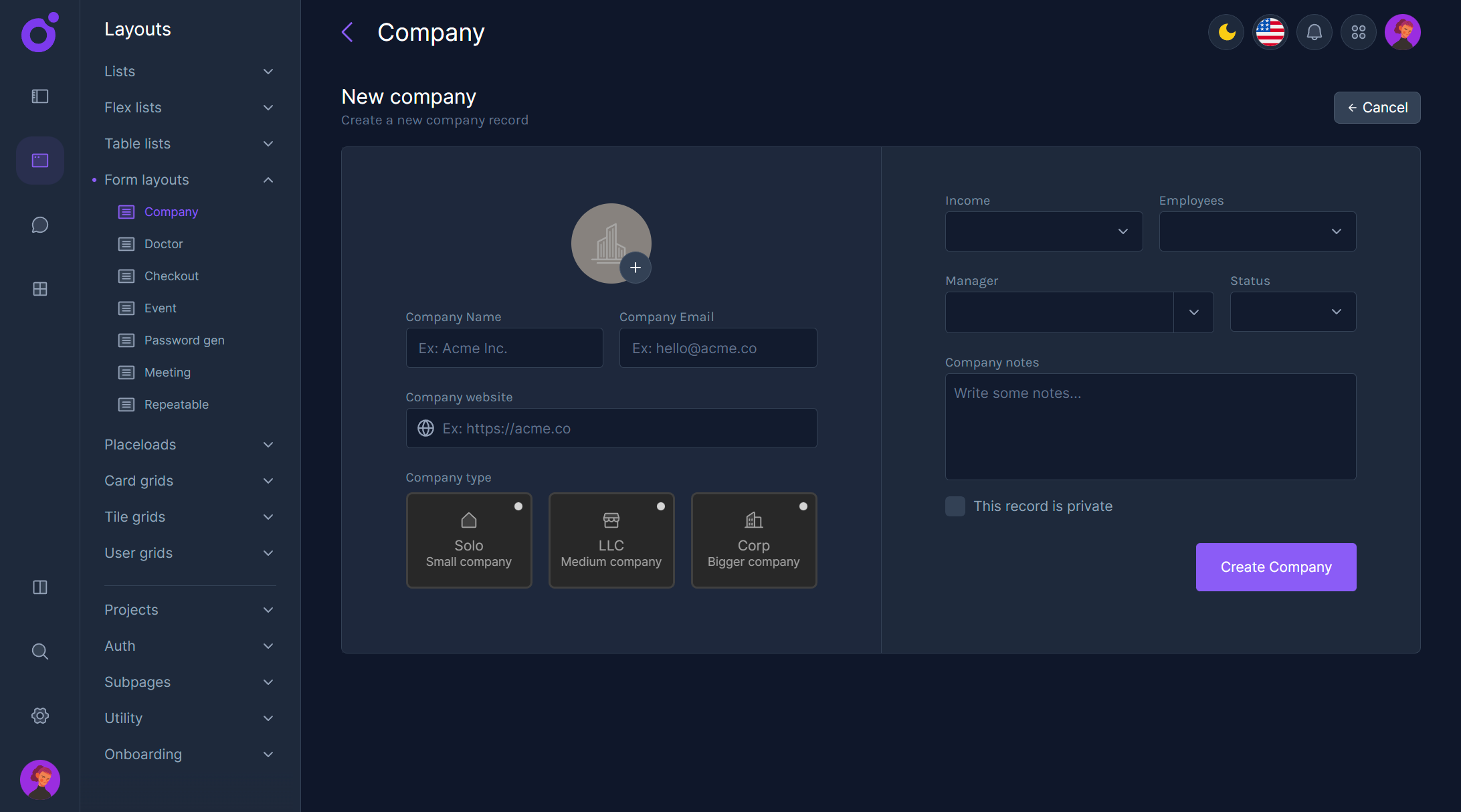 Tairo - Form layout 1