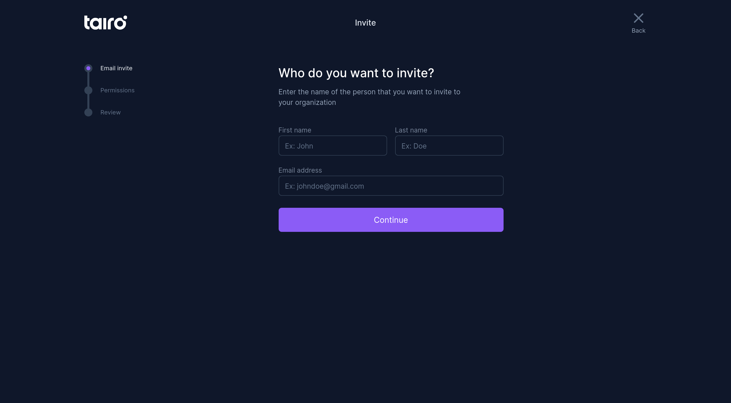 Tairo - Invite - Step 1